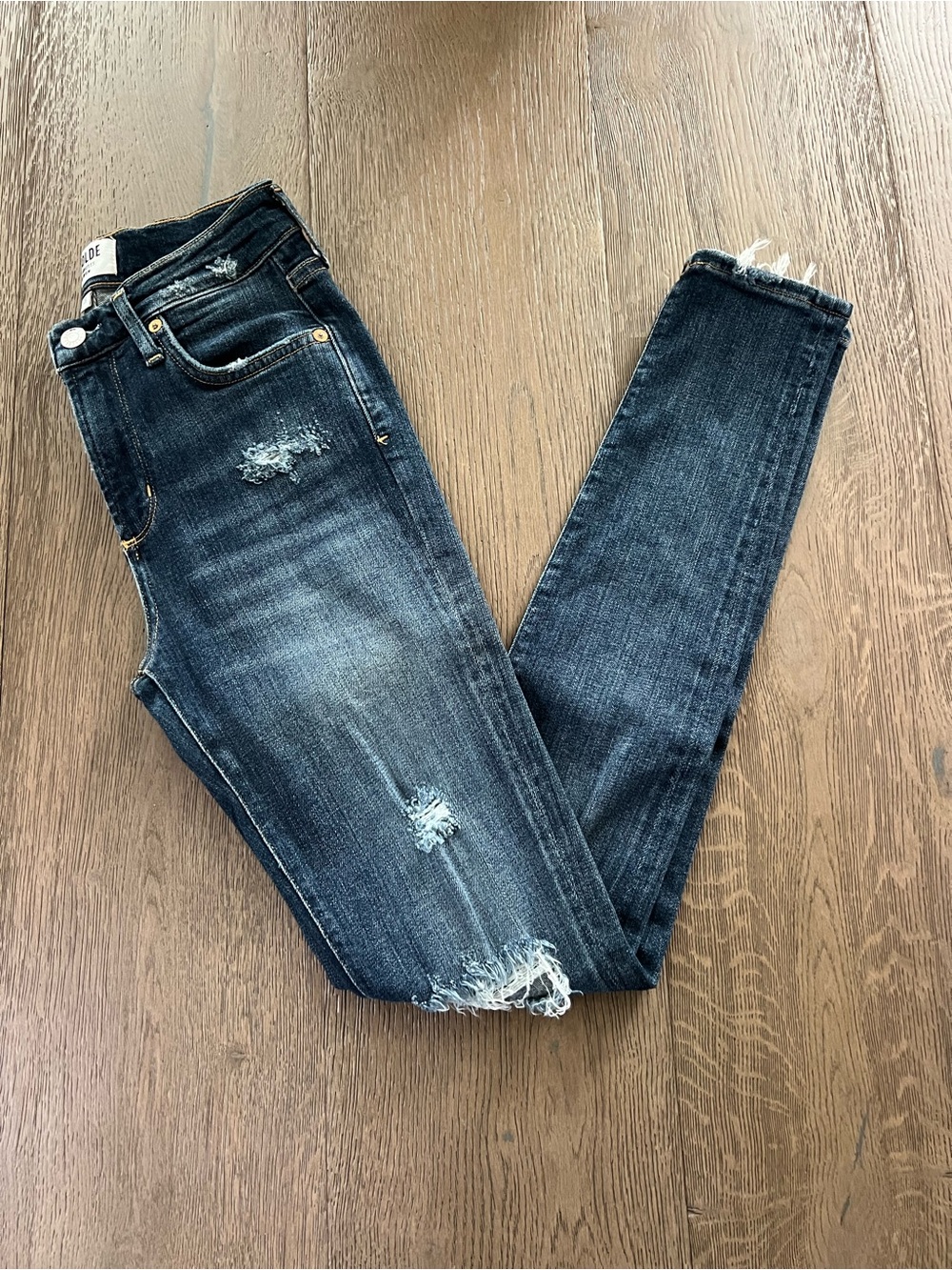 ❤️ Agolde Women's Skinny Jeans Dark Blue with Distressed Details